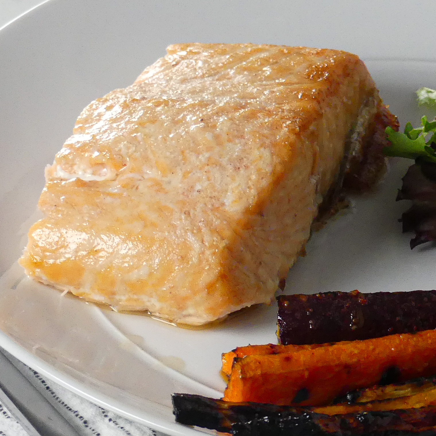 crispy grilled salmon on a plate