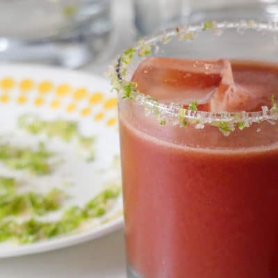 watermelon margarita with salted lime zest rim