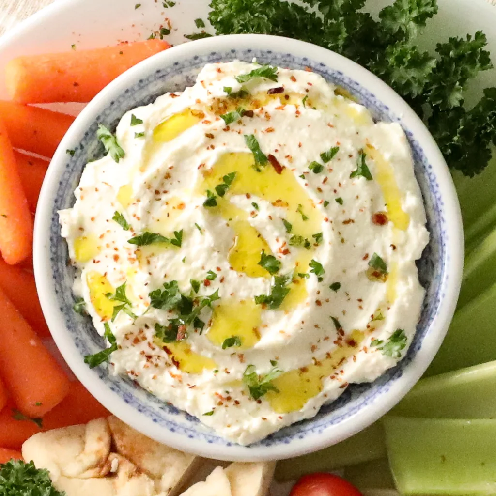 whipped feta with olive oil and parsley
